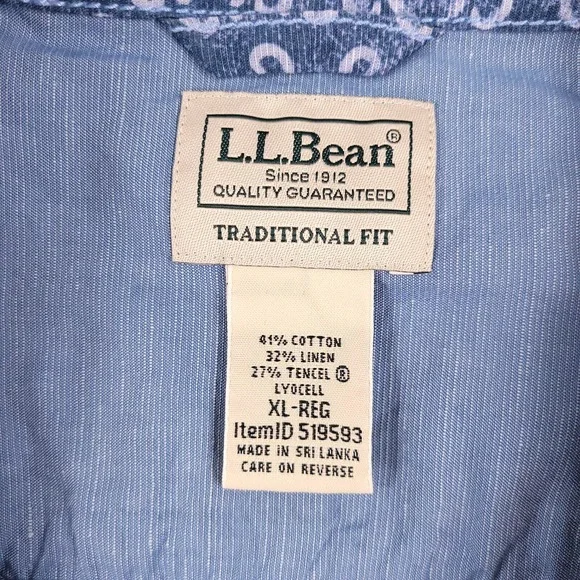 LL Bean Shirt Mens Extra Large Blue Linen Tencel Short Sleeve Resort Hiking - Picture 5 of 9